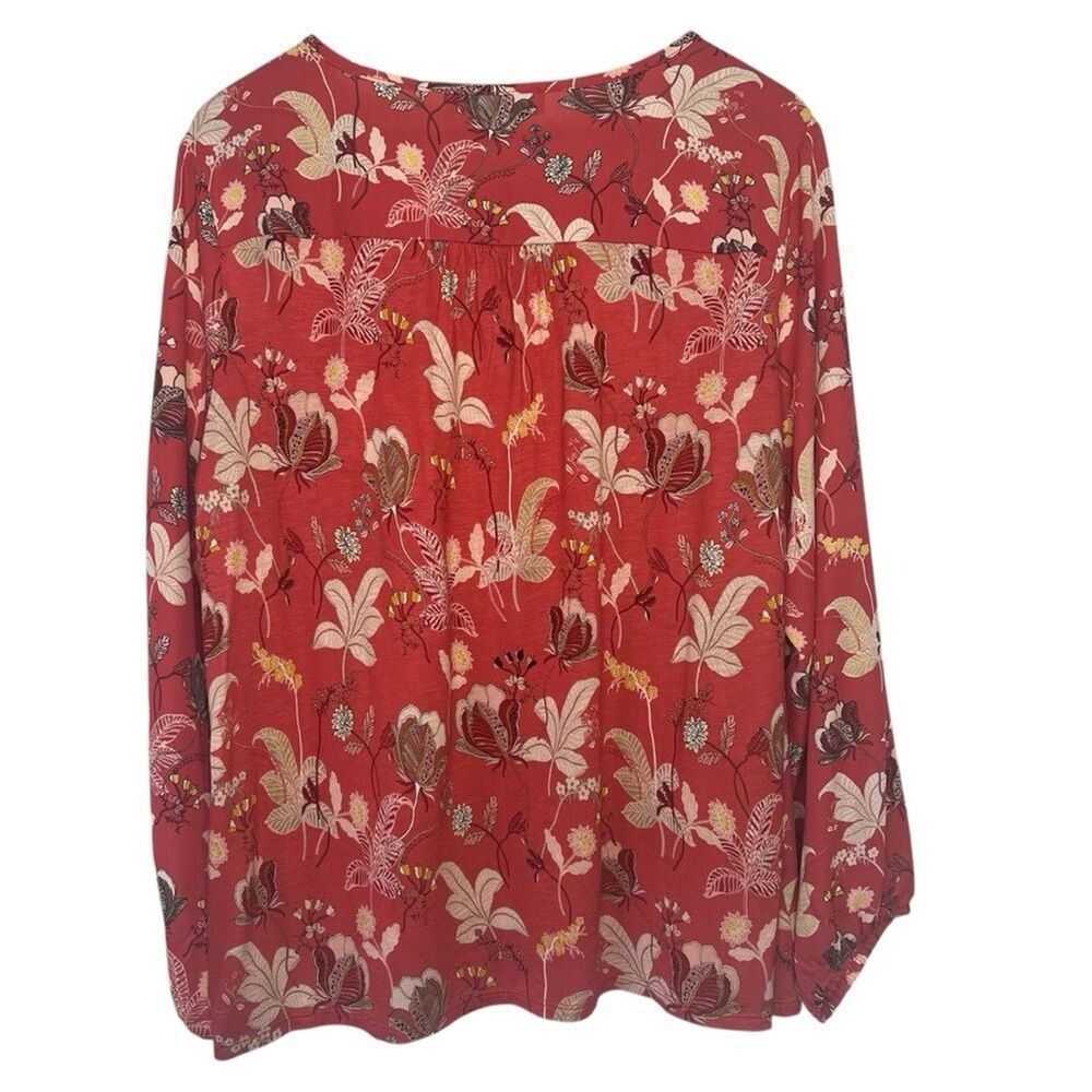 NWT LOFT Floral Ruffle Trim Blouse size Large Split Neck Tie Long Sleeve Top - Picture 5 of 6